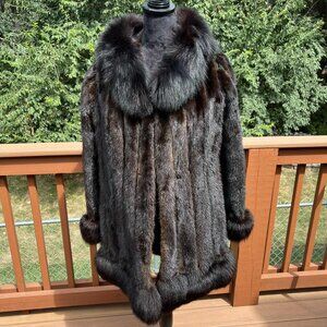 Vintage Rhomberg's Mink and Fox Fur Coat with Removable Fox Fur Bottom Trim
